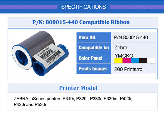 Zebra P330i P430i Printer Ribbon 800015-440 YMCKO Kleur voor 200 visitekaartjes
